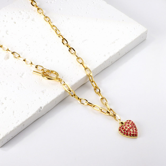 IG Style Heart Shape Stainless Steel  Stainless Steel Plating Inlay Rhinestones Necklace