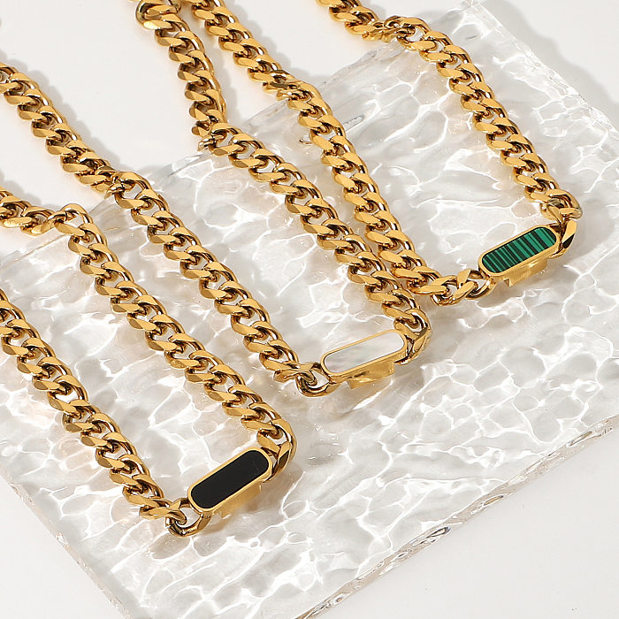 Kubanische Malachit-Muschel-Halskette aus 18 Karat vergoldetem Edelstahl