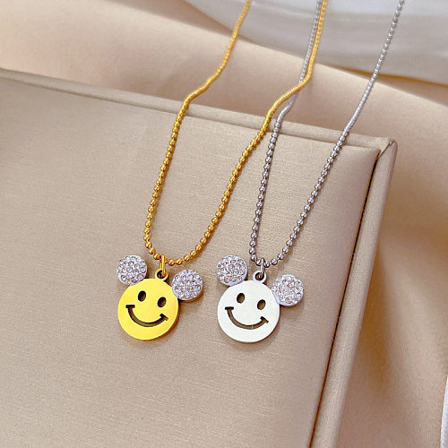 Cartoon Style Smiley Face Stainless Steel Plating Inlay Zircon Pendant Necklace