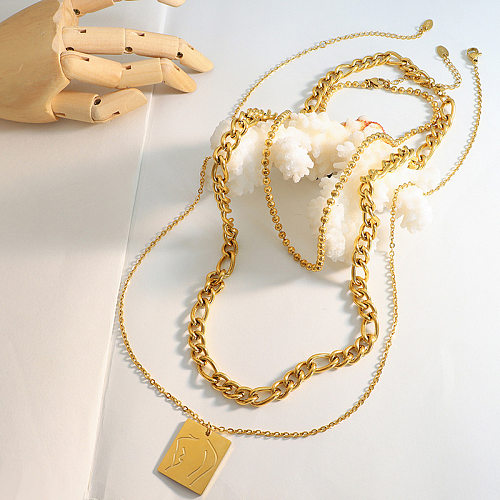 Retro Square Stainless Steel Plating Necklace