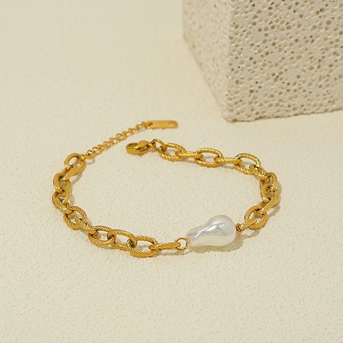 Simple Style Solid Color Stainless Steel Artificial Pearl Plating Bracelets