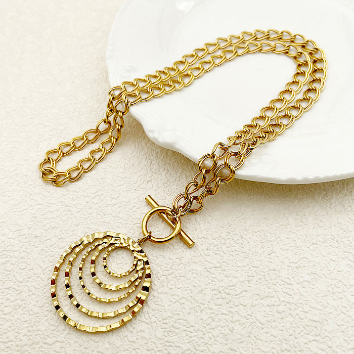 Classical Roman Style Solid Color Stainless Steel  Patchwork Plating Gold Plated Pendant Necklace