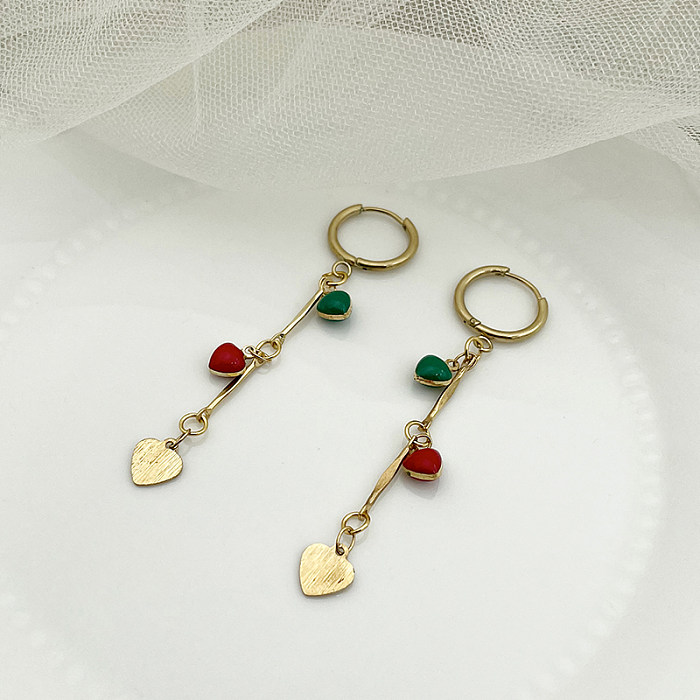 1 paire de boucles d'oreilles pendantes en acier inoxydable plaqué or, Style Simple et mignon, en forme de cœur
