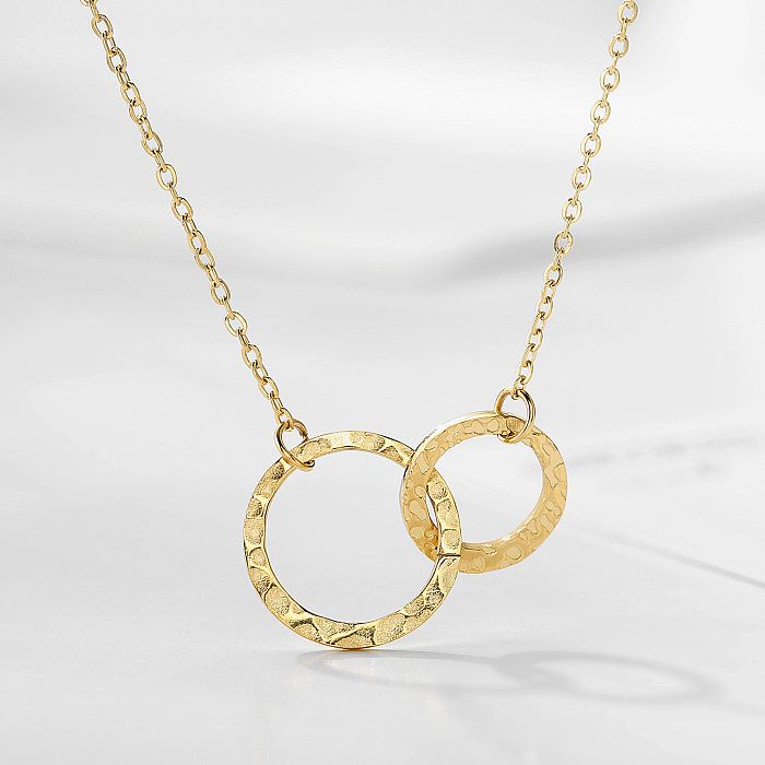 Cadena de clavícula de collar de mujer de acero inoxidable de doble círculo geométrico de moda