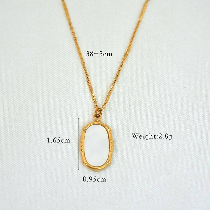 INS Style Geometric Stainless Steel Inlay Shell 14K Gold Plated Pendant Necklace