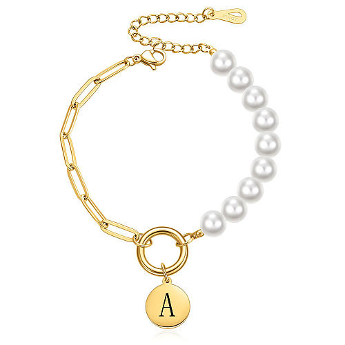 Fashion Geometric Letter Titanium Steel Inlay Artificial Pearls Bracelets 1 Piece