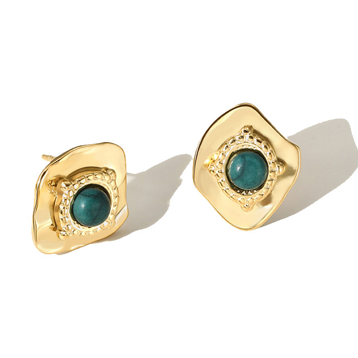 1 Pair Vintage Style Irregular Plating Inlay Stainless Steel  Natural Stone 14K Gold Plated Ear Studs