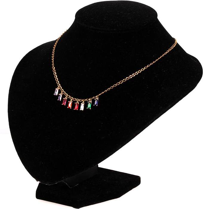 New Accessories Colored Zircon Pendant Necklace Stainless Steel  Necklace