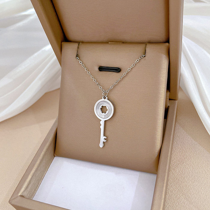 Modern Style Simple Style Key Shell Stainless Steel Inlay Shell Pendant Necklace