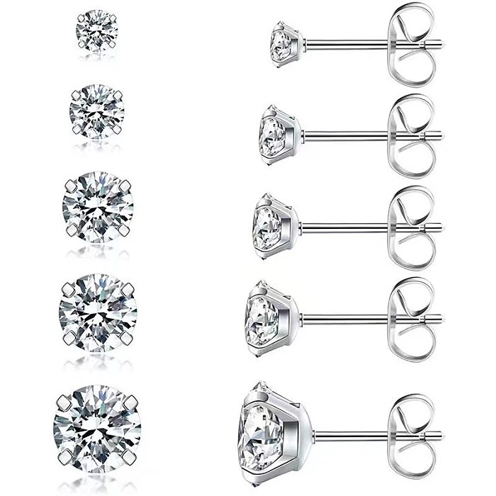 1 ensemble 1 paire de clous d'oreilles plaqués or 18 carats, Style classique et Simple, incrustation ronde en acier inoxydable et Zircon