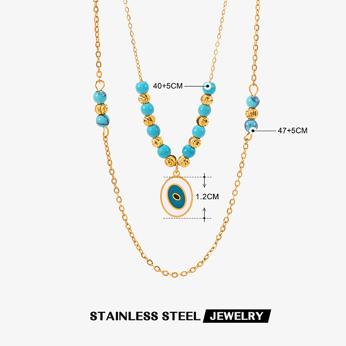 IG Style Ethnic Style Eye Stainless Steel  Stainless Steel Beaded Enamel Plating 18K Gold Plated Layered Necklaces