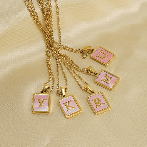 Modische Halskette mit Buchstaben-Anhänger aus Edelstahl mit Inlay-Muschel-Anhänger, 1 Stück
