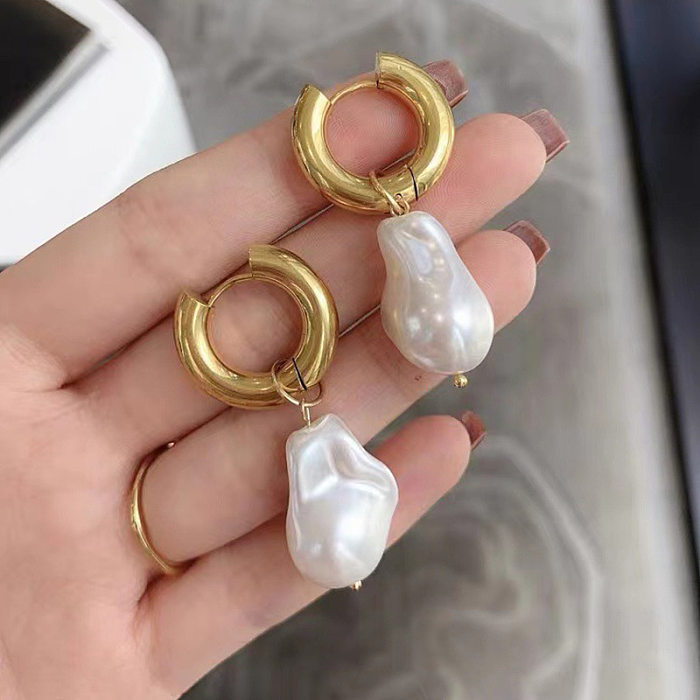 Boucles d'oreilles pendantes en acier inoxydable, couleur unie, plaqué perles, 1 paire