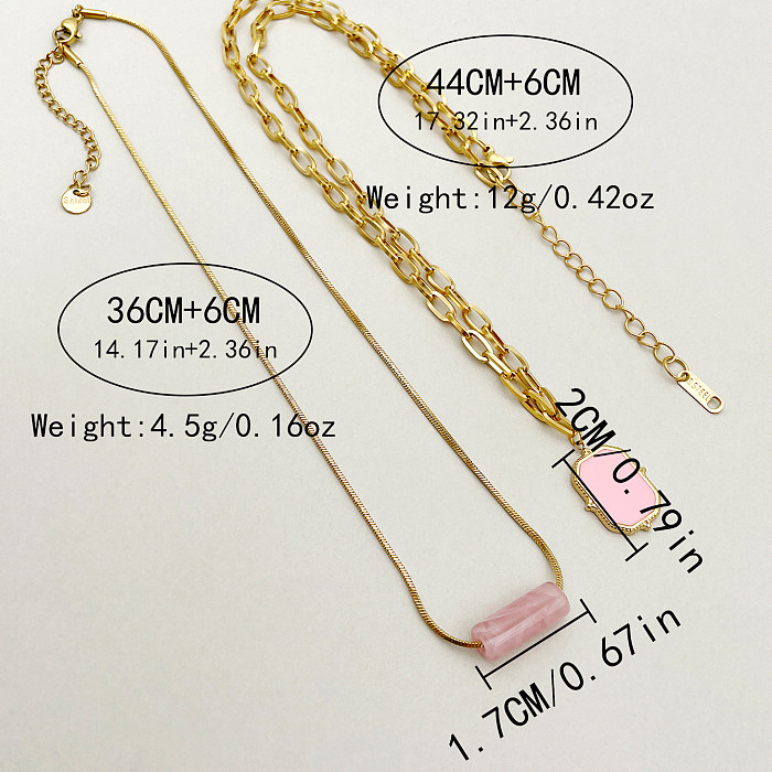 Simple Style Classic Style Square Stainless Steel  Enamel Plating Natural Stone Gold Plated Necklace