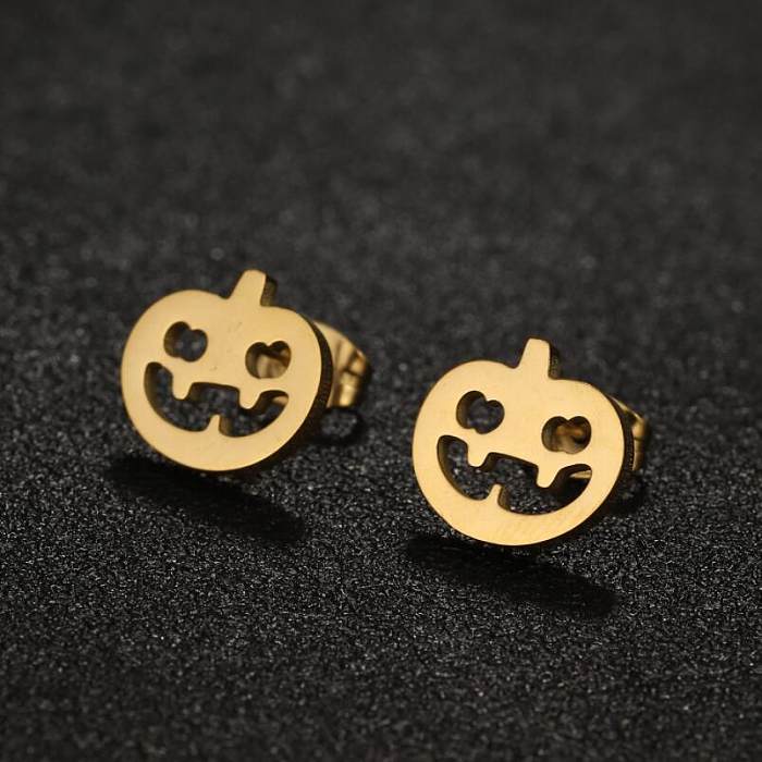 1 Pair Modern Style Simple Style Pumpkin Smiley Face Lotus Plating Hollow Out Stainless Steel  Ear Studs