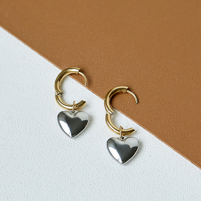 Fashion Heart Shape Stainless Steel Gold Plated Earrings 1 Pair