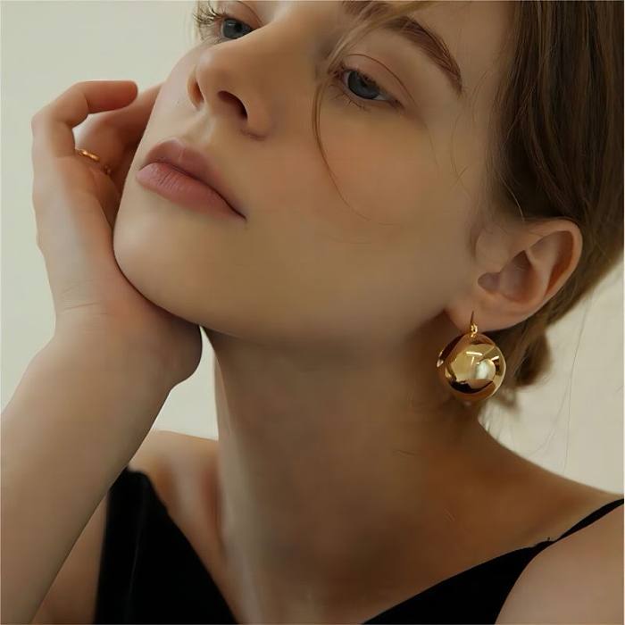 1 Pair Basic Semicircle Epoxy Plating Stainless Steel  18K Gold Plated Earrings