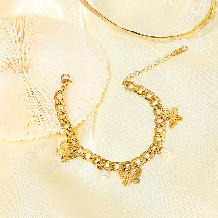 Casual estilo simples estilo clássico borboleta aço inoxidável titânio polimento chapeamento pulseiras banhadas a ouro