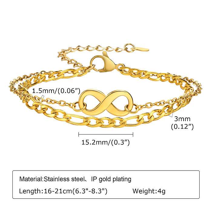Casual Simple Style Infinity Heart Shape Flower Stainless Steel Titanium Steel Plating Zircon Gold Plated Bracelets