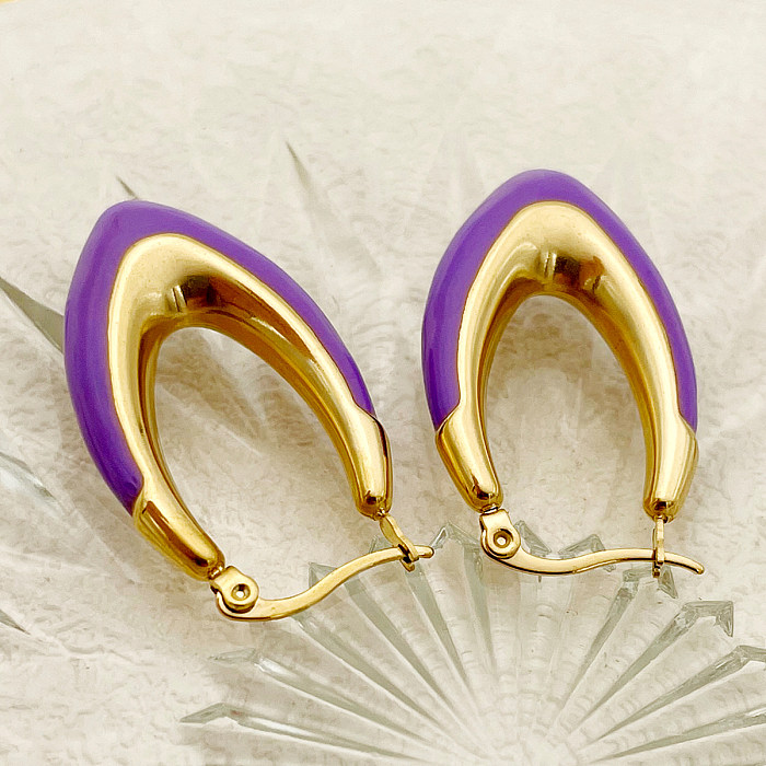 1 Pair Lady Streetwear U Shape Polishing Enamel Plating Stainless Steel  Gold Plated Earrings