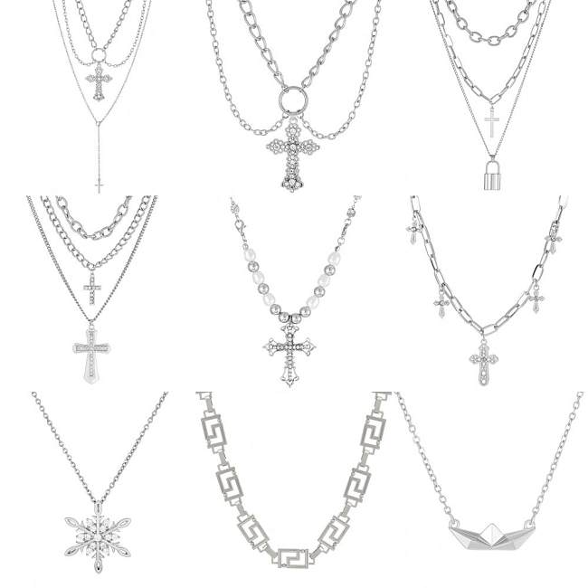 Punk Cross Snowflake Stainless Steel  Inlay Artificial Diamond Layered Necklaces 1 Piece