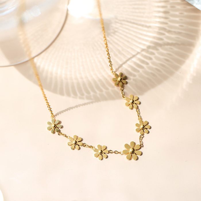 Einfache vergoldete Halskette mit Blumen-Edelstahlbeschichtung