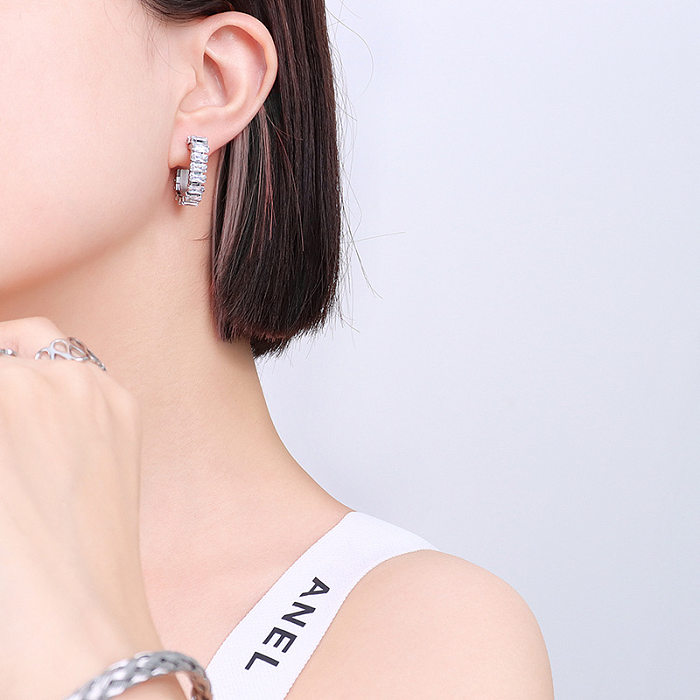 Personalized U-shaped Zircon Full Diamond Earrings Stainless Steel Ear Jewelry