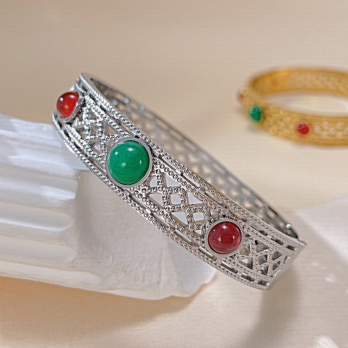 Großhandels-Armband im französischen Stil mit Farbblock-Design, Edelstahl, Naturstein, ausgehöhlt