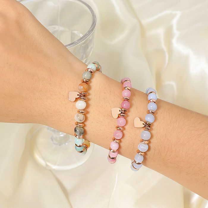 Bracelets décontractés et mignons en forme de cœur, bloc de couleurs, en acier inoxydable, pierre naturelle, plaqué or Rose, en vrac