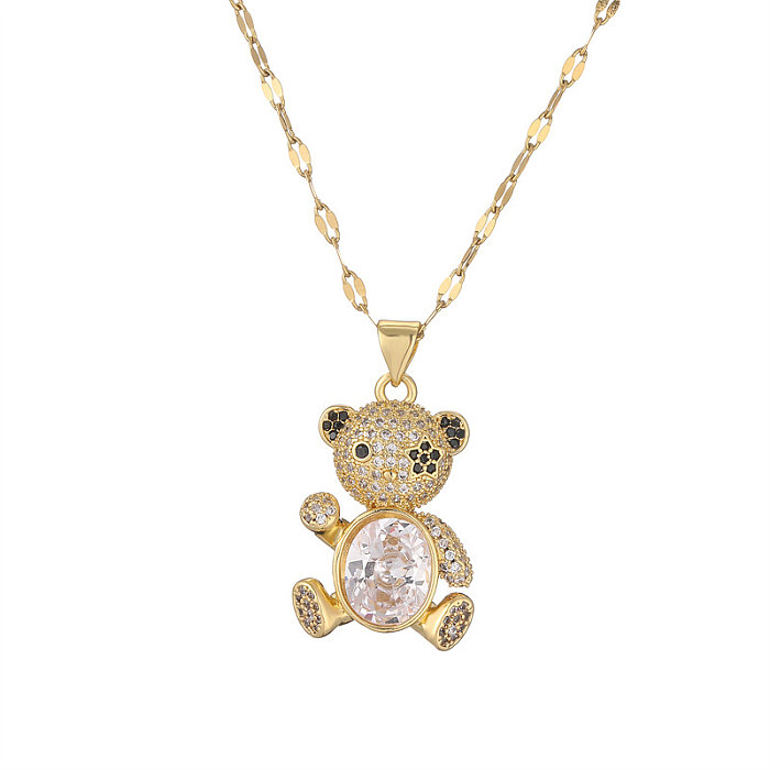 Collier avec pendentif en Zircon plaqué or et cuivre, Style Simple, petit ours en forme d'animal, en acier inoxydable, en vrac