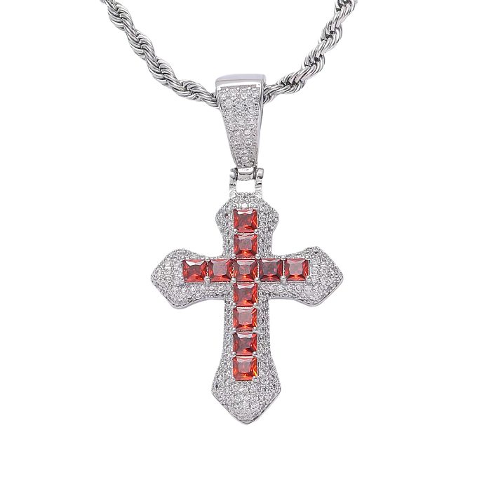 Hip-Hop Streetwear Cross Stainless Steel  Plating Inlay Zircon Pendant Necklace