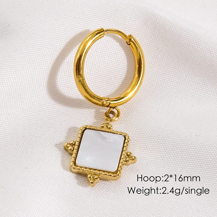 1 Piece 1 Set Vintage Style Smiley Face Plating Inlay Stainless Steel  Natural Stone Shell Gold Plated Drop Earrings