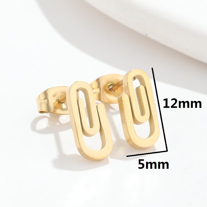 Fashion Paper Clip Stainless Steel  Plating Hollow Out Ear Studs 1 Pair
