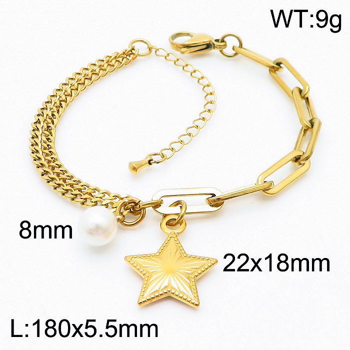 Schlichte, ovale Human Star-Armbänder mit Edelstahlbeschichtung und 18-Karat-Vergoldung