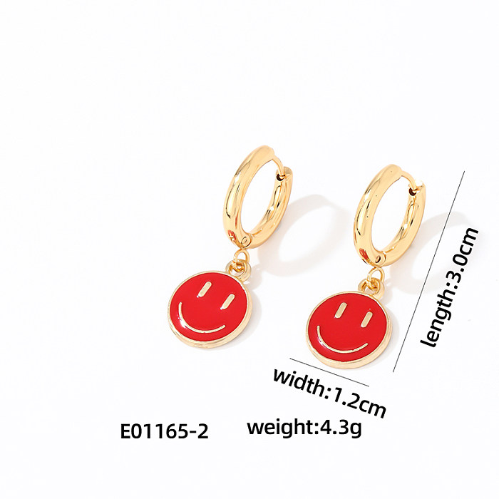 1 Pair IG Style Sweet Round Smiley Face Enamel Plating Stainless Steel  Drop Earrings