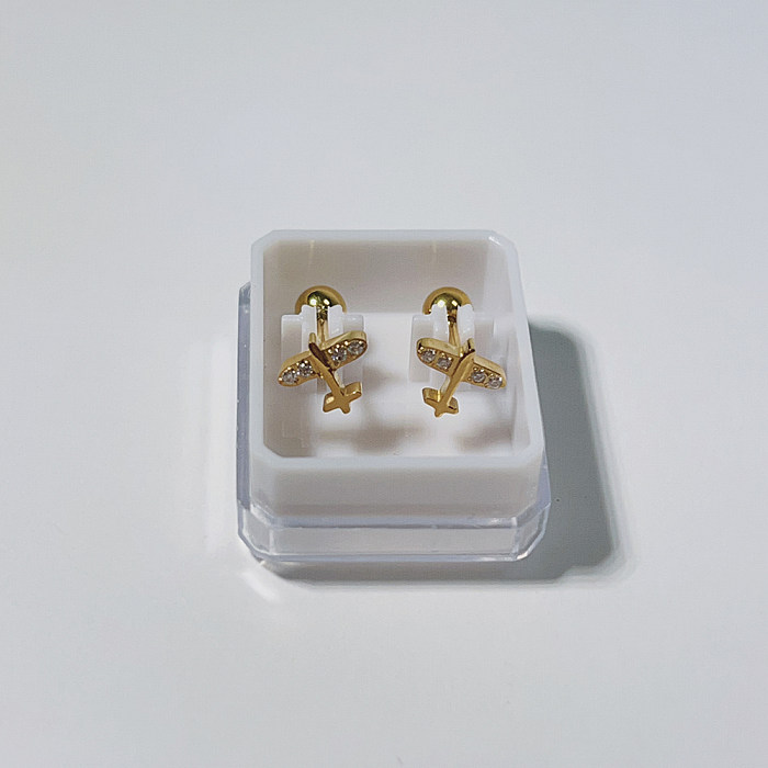 1 Pair Casual Cute Streetwear Dolphin Heart Shape Airplane Plating Stainless Steel  18K Gold Plated Ear Studs