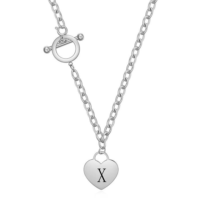 Simple Style Letter Heart Shape Stainless Steel Toggle Plating Pendant Necklace