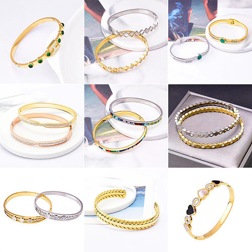 Lady Solid Color Titanium Steel Plating Inlay Shell Bangle