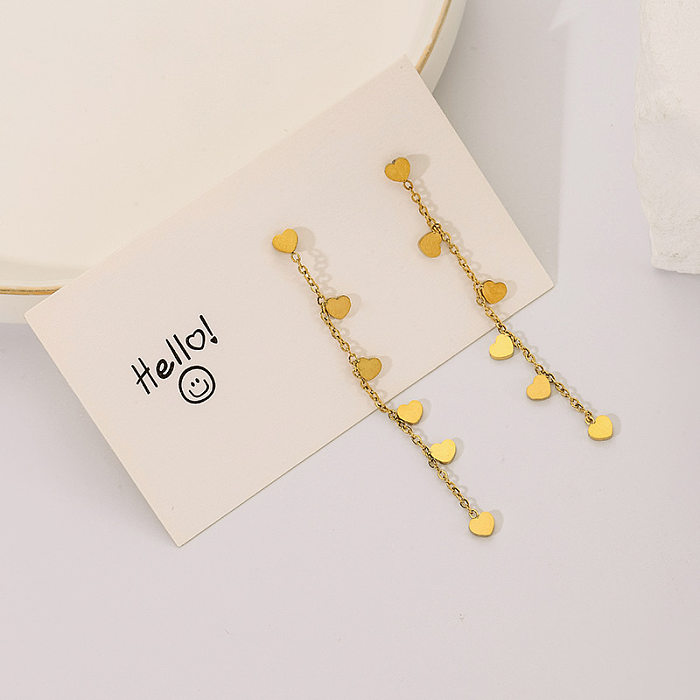 1 paire de boucles d'oreilles pendantes en acier inoxydable plaqué or, Style Simple, en forme de cœur