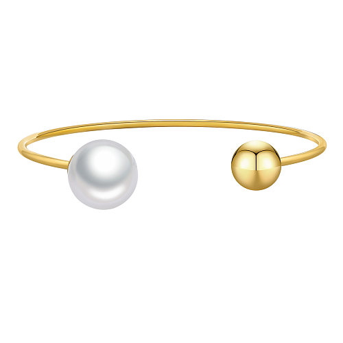 Brazalete de perlas con incrustaciones de acero inoxidable redondo de estilo simple