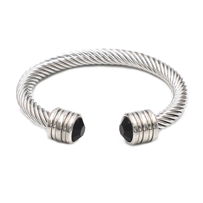 Pulseira de zircão com incrustação de aço inoxidável de cor sólida retrô hip-hop