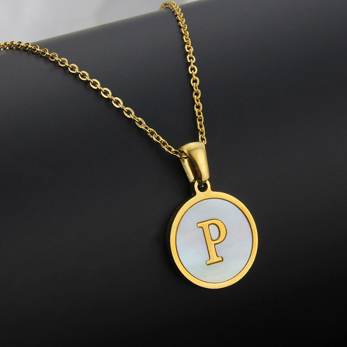 Collier avec pendentif en acier inoxydable, coquille ronde, 26 lettres, à la mode, offre spéciale
