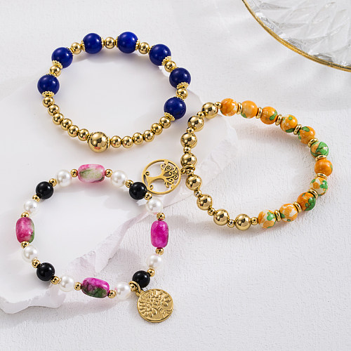 Künstlerische Baum-Armbänder aus Edelstahl mit Imitationsperlen und synthetischen Perlen, 18 Karat vergoldet