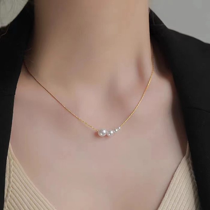 Elegant Sweet Round Stainless Steel Pearl Plating Necklace