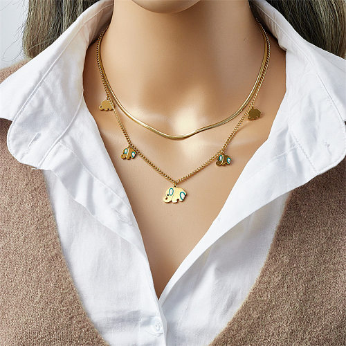Retro Elephant Stainless Steel Enamel Plating 18K Gold Plated Pendant Necklace