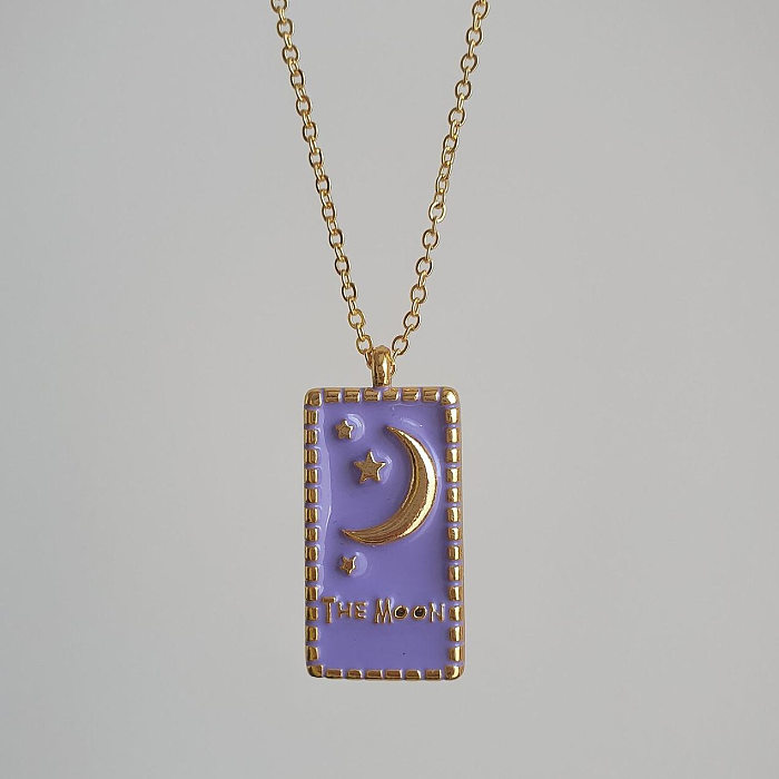 Retro Letter Star Moon Stainless Steel  Enamel Pendant Necklace