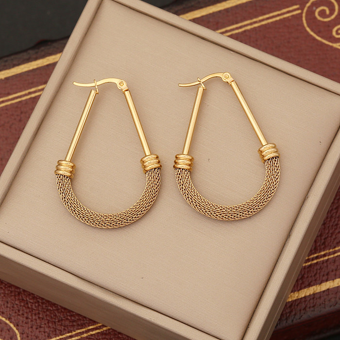 1 paire de boucles d'oreilles créoles plaquées en acier inoxydable, Style Simple, en forme de U