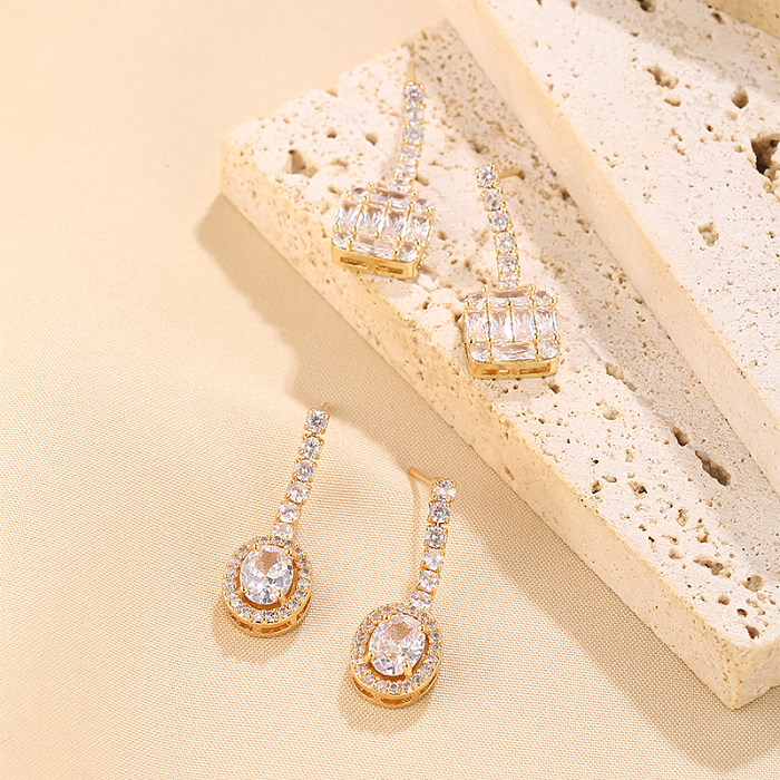 1 Pair Elegant Cute Sweet Round Plating Inlay Stainless Steel  Artificial Diamond Drop Earrings