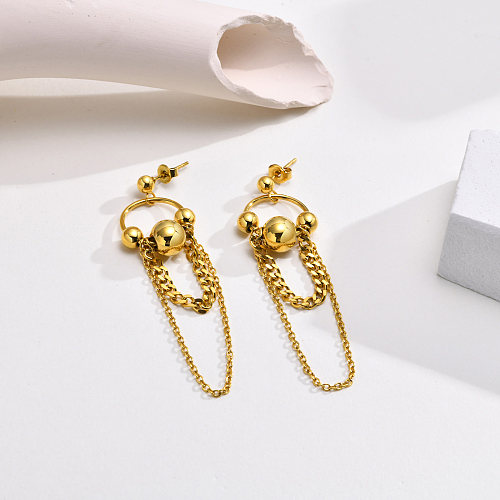 1 paire de boucles d'oreilles pendantes en acier inoxydable plaqué or 18 carats, Style français rétro