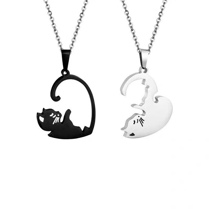 Fashion Heart Shape Cat Stainless Steel Pendant Necklace